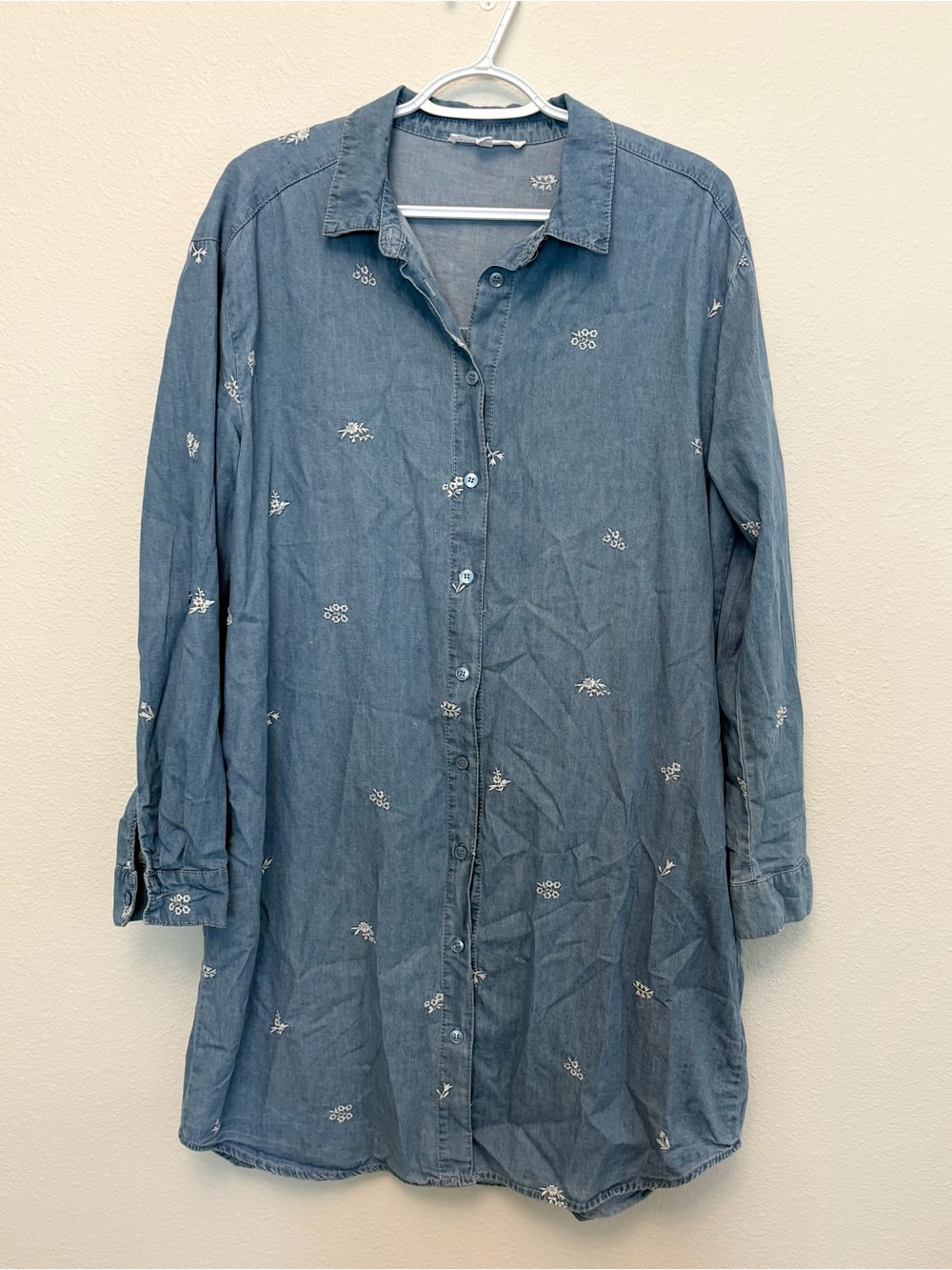 Jane + Delancey Womens Chambray Shirt Dress Coastal Cottagecore Summer Size L